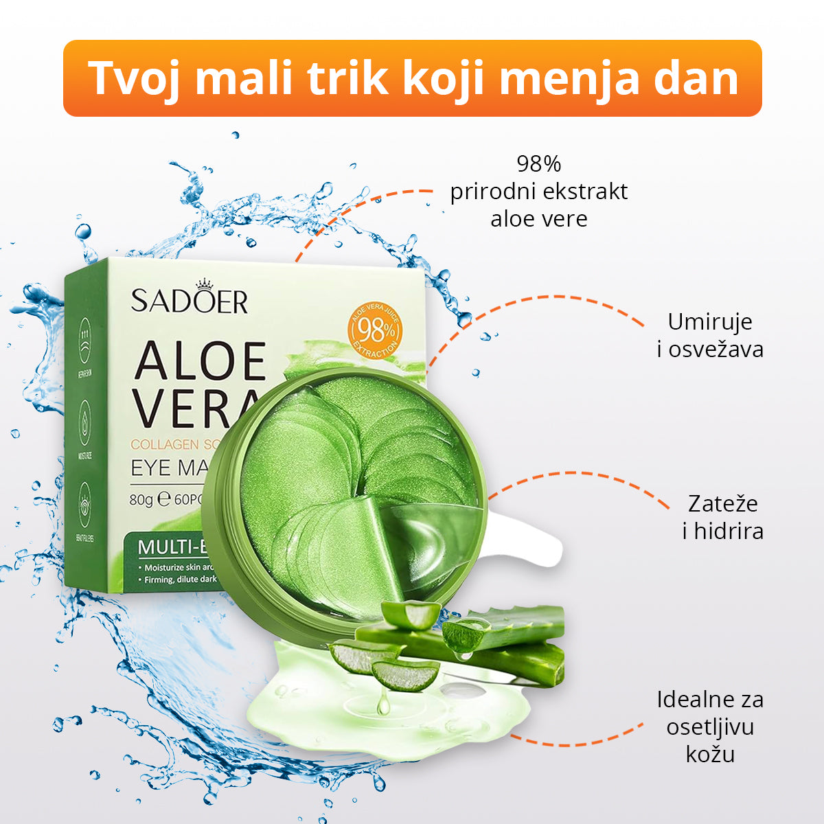 AloeGlow - Maskice za oči sa aloe verom i kolagenom (30 pari)