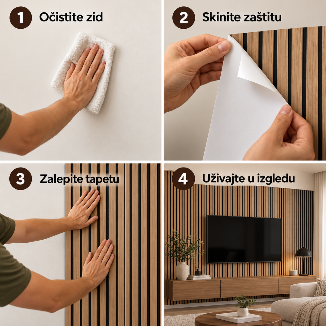 WoodWall - Samolepljiva tapeta sa izgledom letvica (300cm x 45cm)