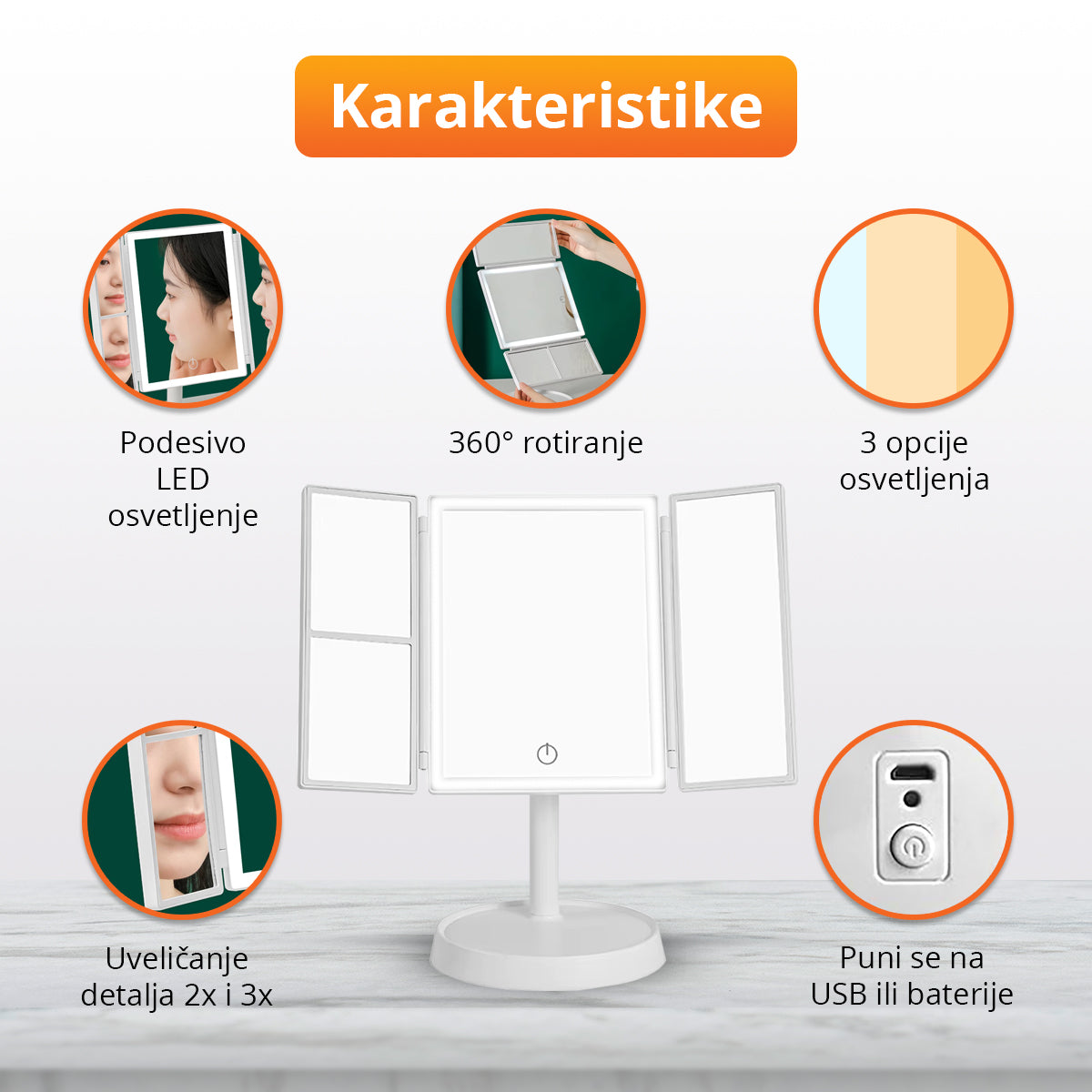 MakeUPro - Ogledalo za šminkanje sa LED svetlom