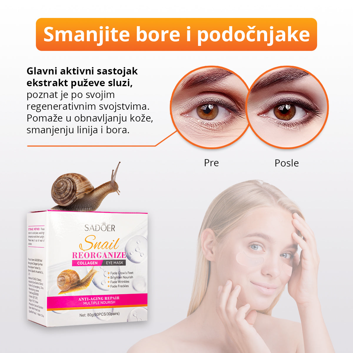 SnailPads - Gel jastučići sa kolagenom za predeo oko očiju (30 pari)